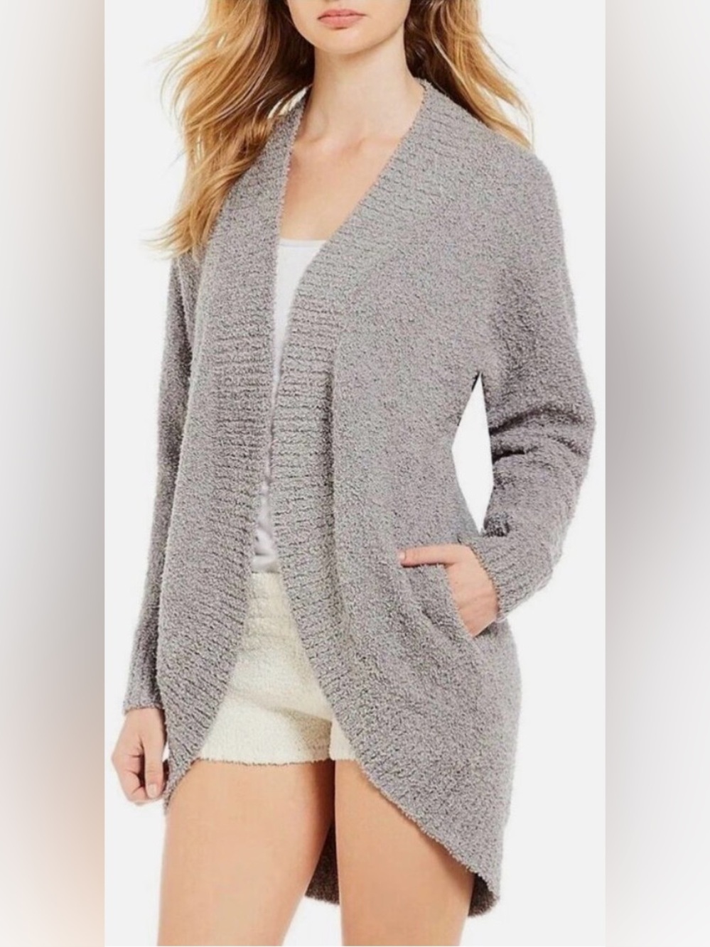 UGG Fremont Heather Gray Plush Fluffy Open-Front Cardigan (M)